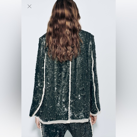 Zara green SEQUIN BLAZER ZW COLLECTION party wedding - Picture 4 of 11